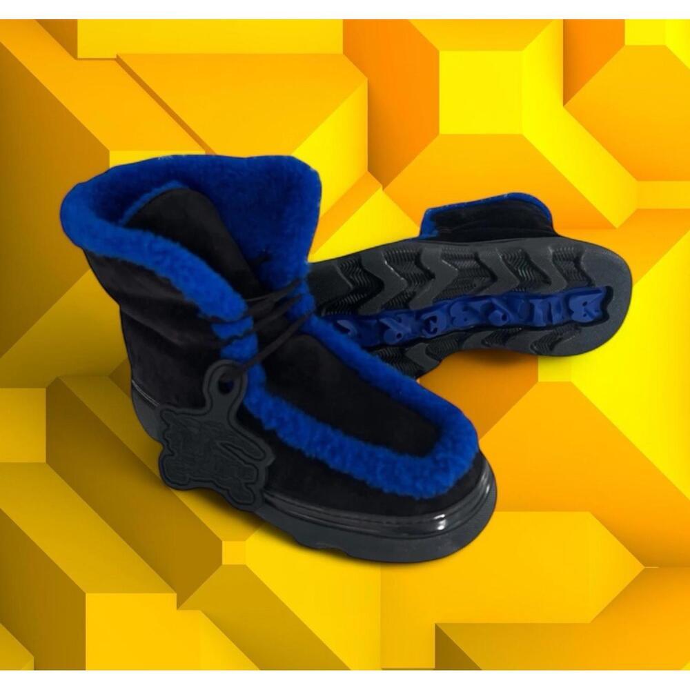 $1550 Burberry Mens Creeper Shearling Black Blue Winter Boots Size 42 /US 9 - Picture 2 of 16
